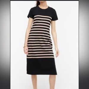 J Crew Dress Womens Black Crew Neck Short Sleeve Striped Cotton size S